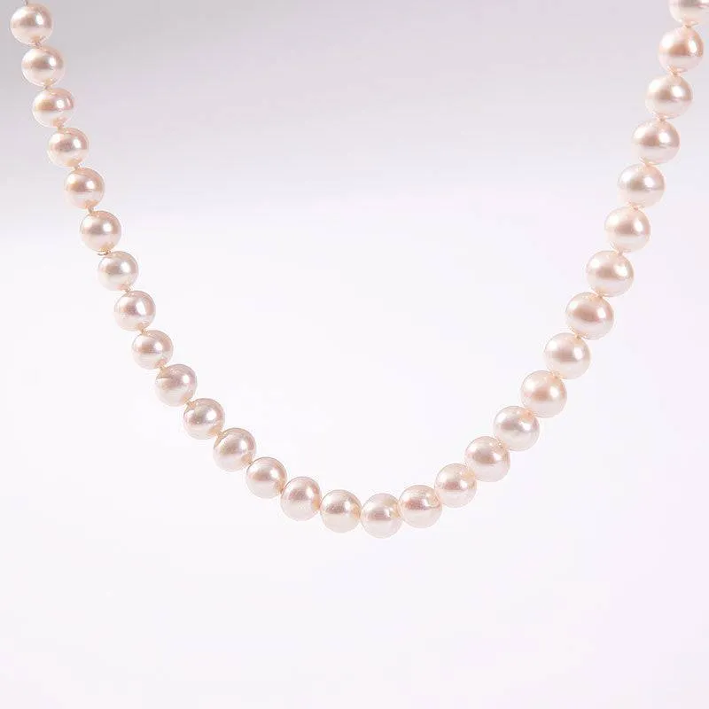 Classic White Round Freshwater Pearl Necklace, Sterling Silver Clasp