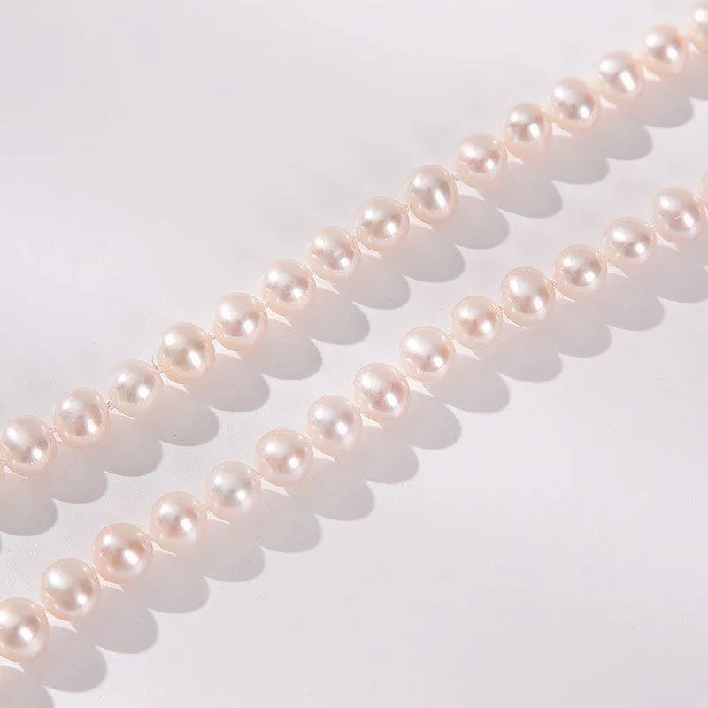 Classic White Round Freshwater Pearl Necklace, Sterling Silver Clasp