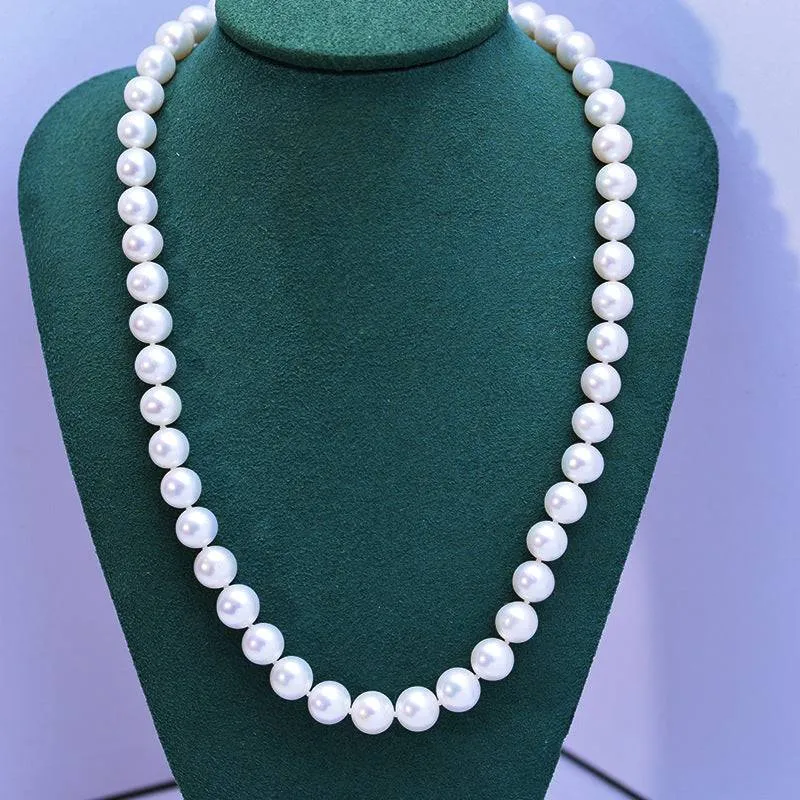 Classic White Round Freshwater Pearl Necklace, Sterling Silver Clasp