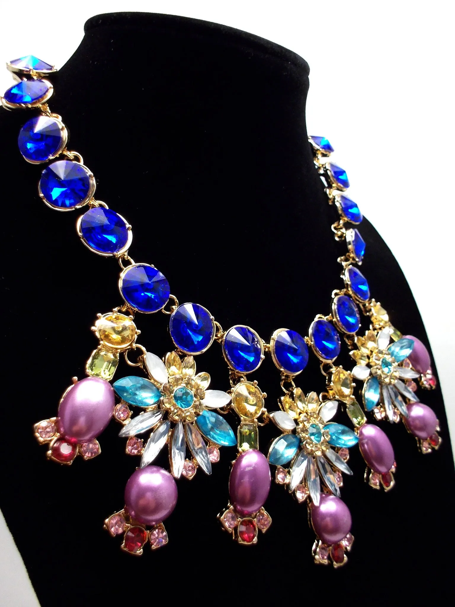 Cobalt Crystal & Pearl Firework Statement Necklace