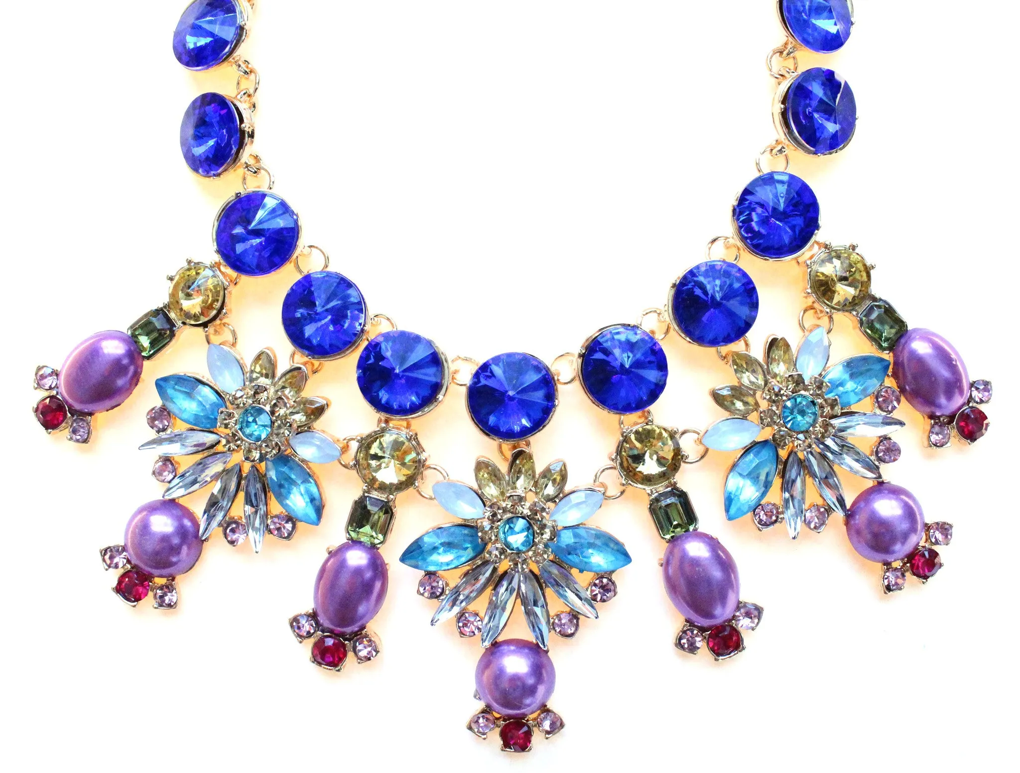 Cobalt Crystal & Pearl Firework Statement Necklace