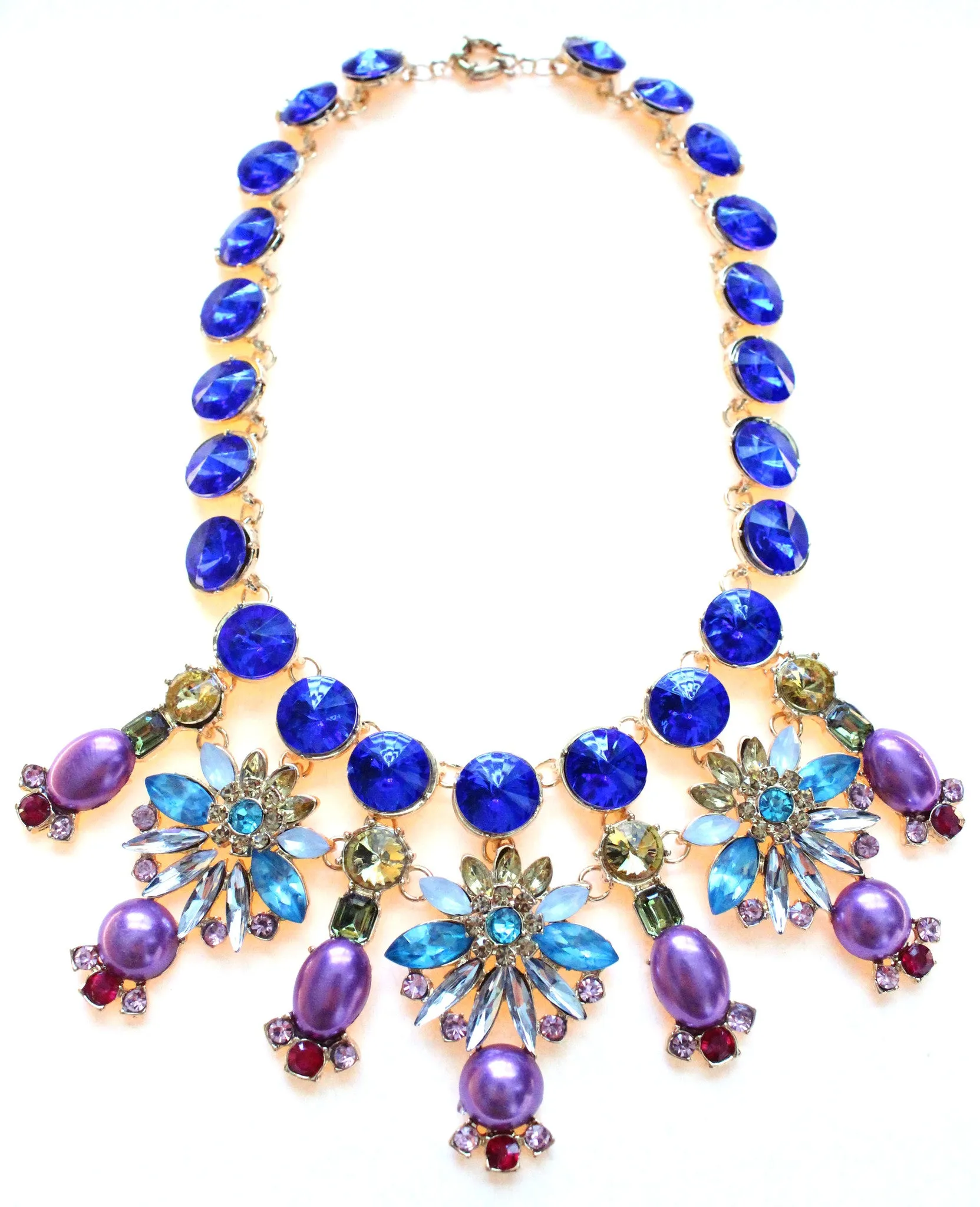 Cobalt Crystal & Pearl Firework Statement Necklace