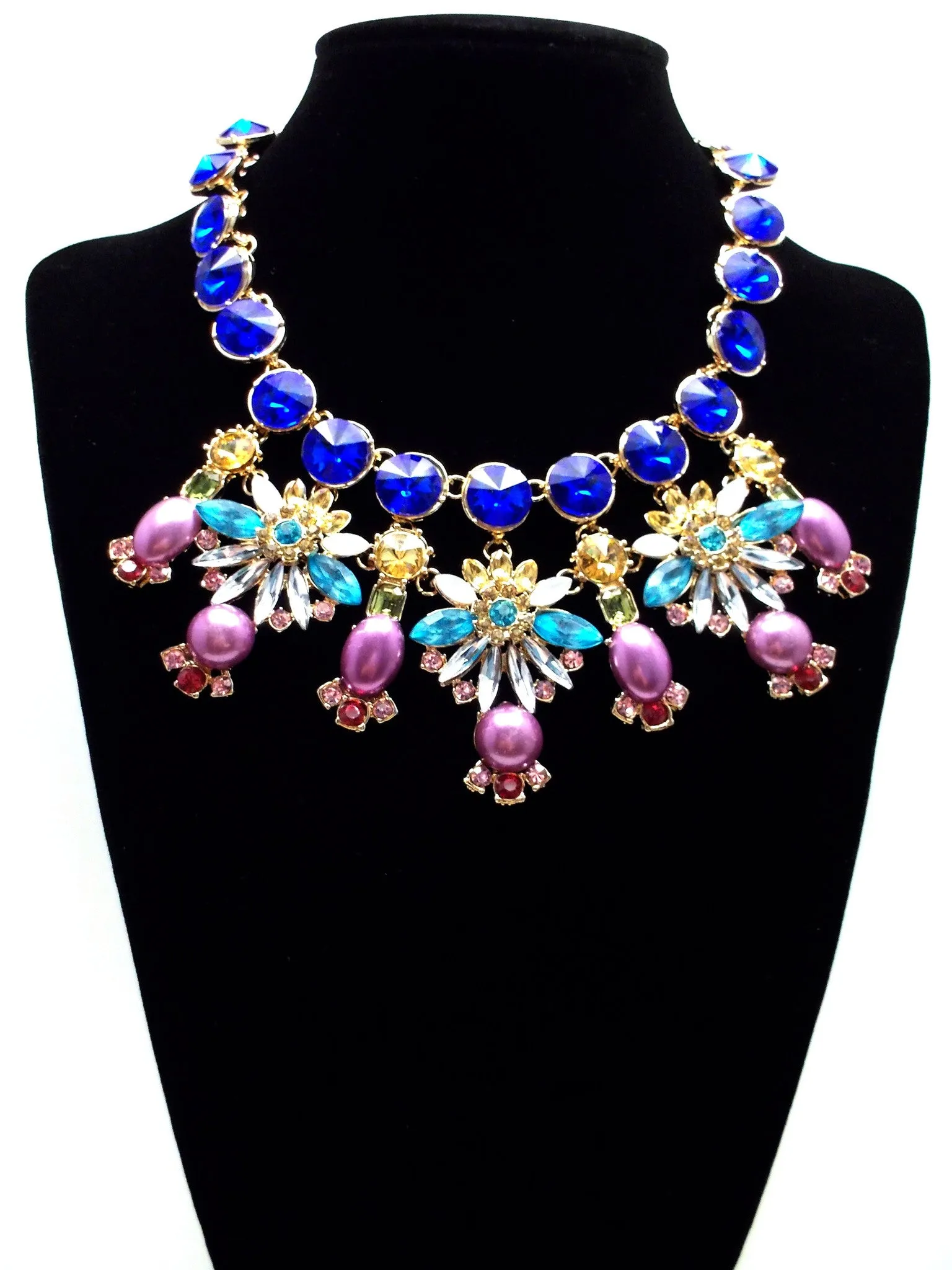 Cobalt Crystal & Pearl Firework Statement Necklace