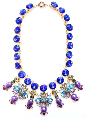 Cobalt Crystal & Pearl Firework Statement Necklace