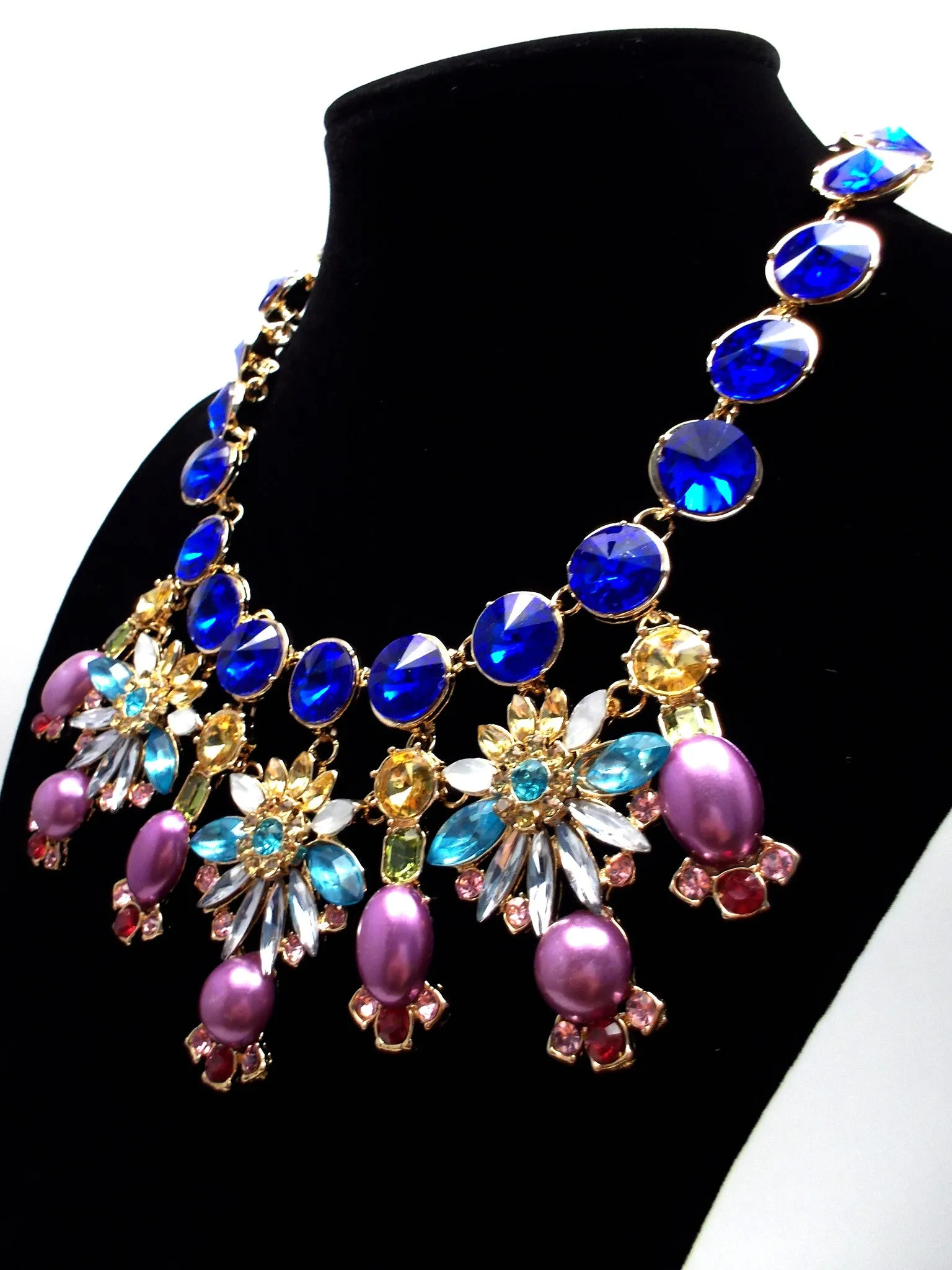 Cobalt Crystal & Pearl Firework Statement Necklace