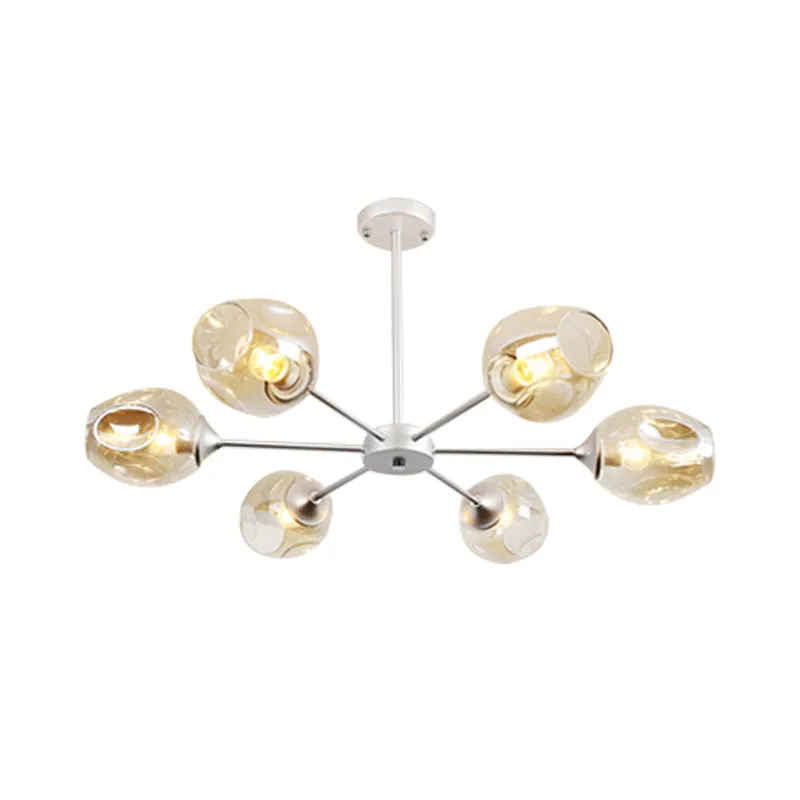 Contemporary 3/6/8 Light Hanging Chandelier - Black/Chrome Sputnik Suspension Pendant with Blue/Amber Glass Shade