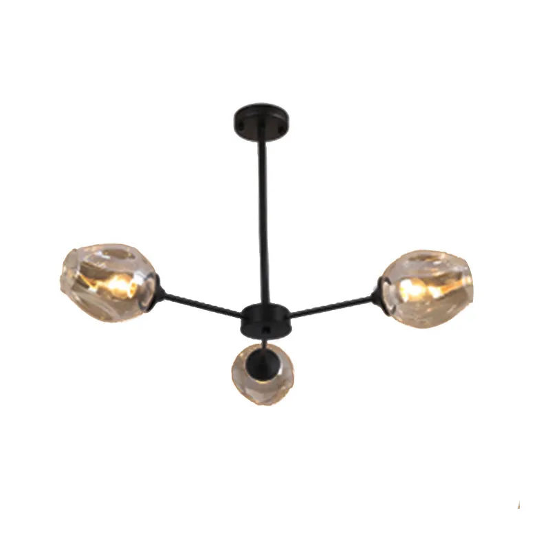 Contemporary 3/6/8 Light Hanging Chandelier - Black/Chrome Sputnik Suspension Pendant with Blue/Amber Glass Shade