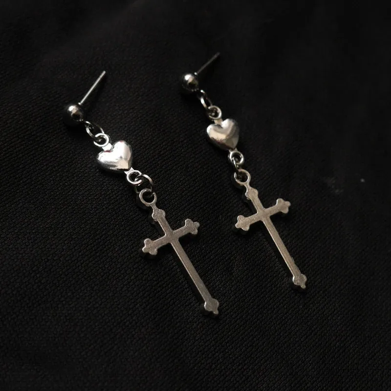 Cross Drop Stud Earrings