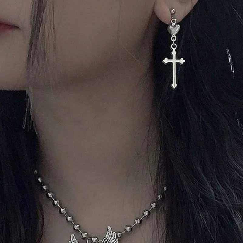 Cross Drop Stud Earrings