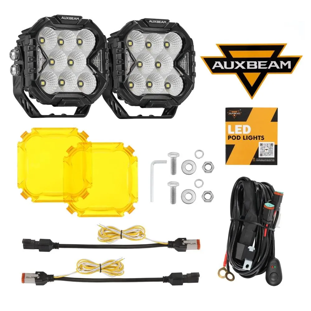 CUBE-Z Series 4 Inch Flood LED Pod Lights Off Road Lights with White DRL & Amber Turn Signal Lights