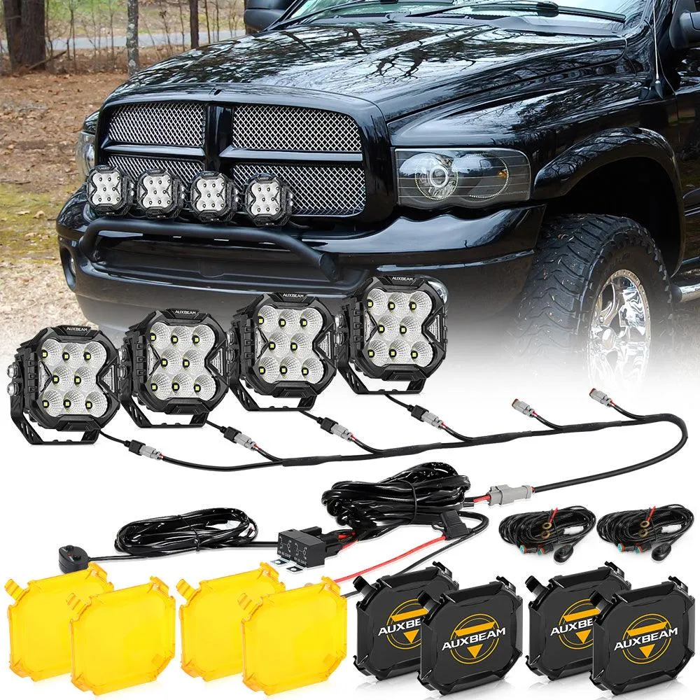 CUBE-Z Series 4 Inch Flood LED Pod Lights Off Road Lights with White DRL & Amber Turn Signal Lights