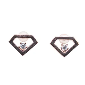 Cubic Zirconia Crystal Diamond Invisible Clip On Stud Earrings ( Rose gold tone )