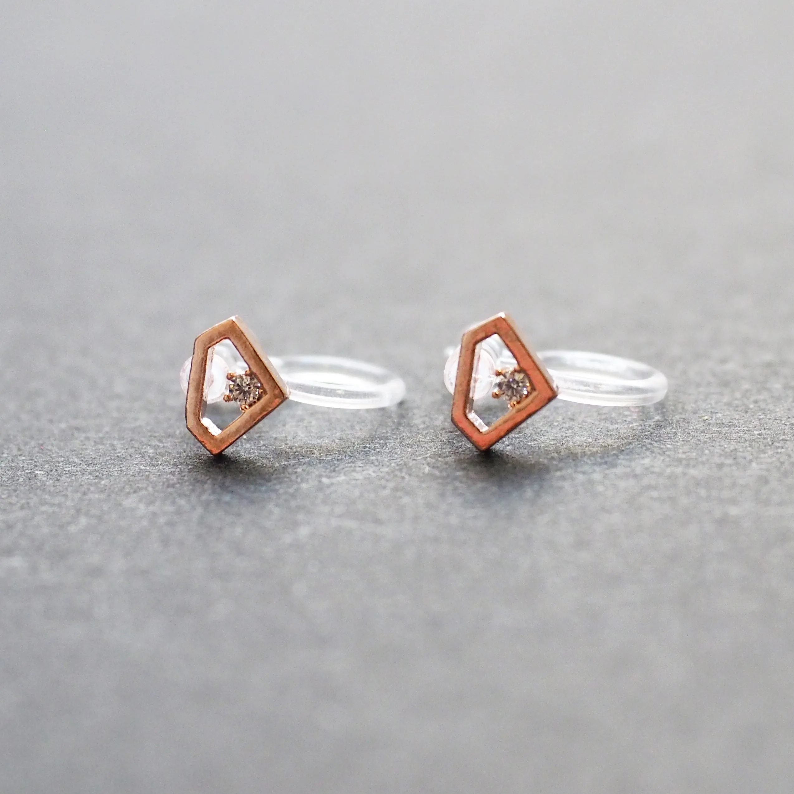 Cubic Zirconia Crystal Diamond Invisible Clip On Stud Earrings ( Rose gold tone )