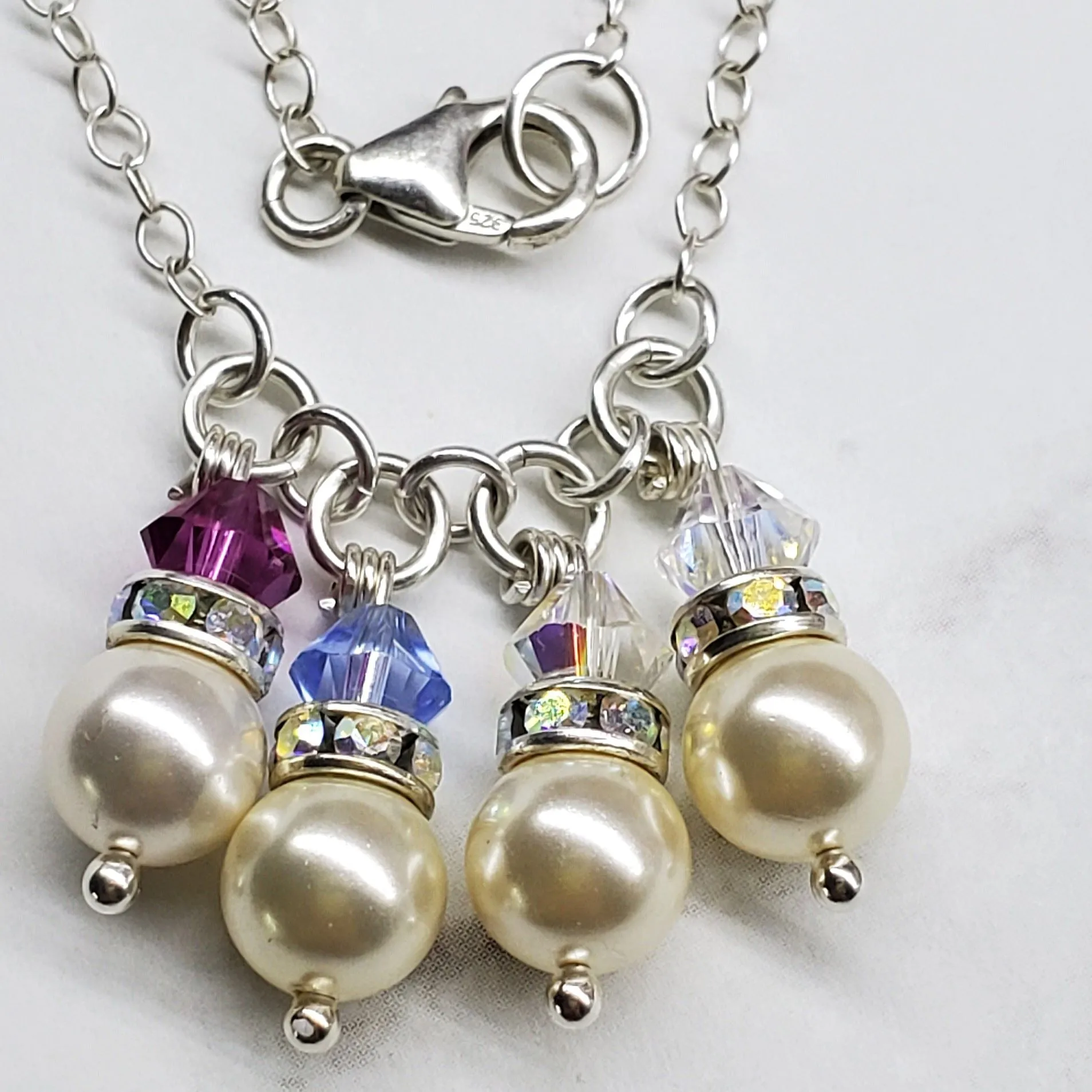 Customizable Sterling Silver Pearl Crystal Birthstone Necklace for Mom