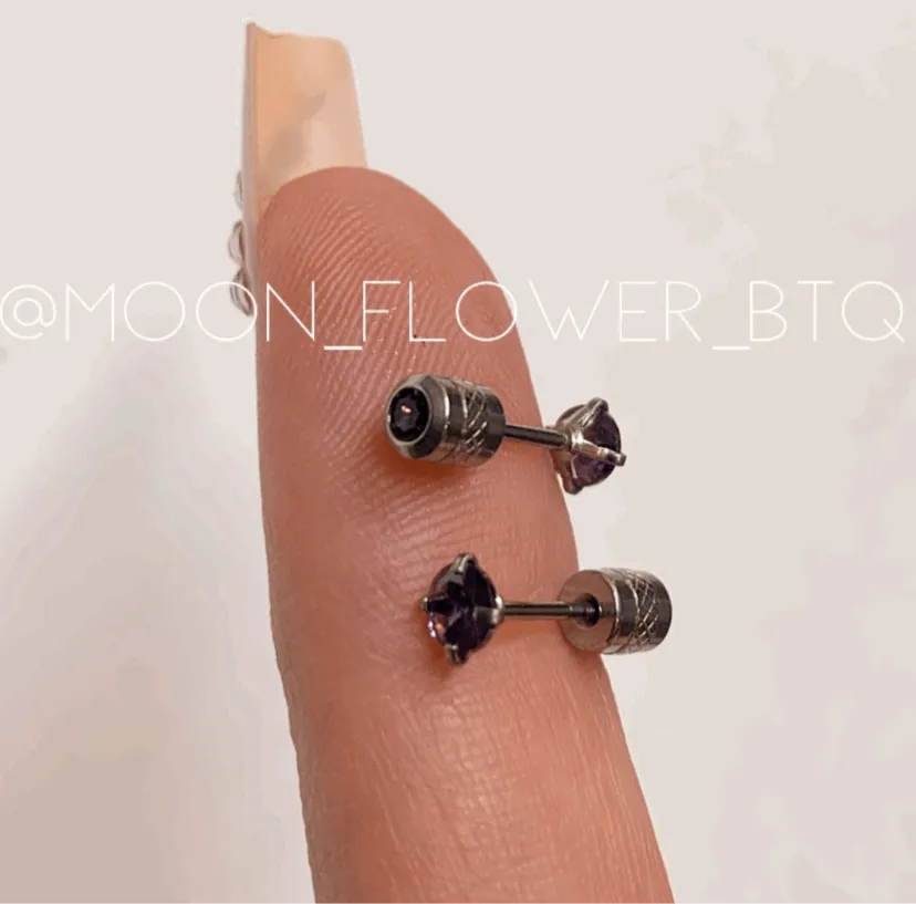 Dark Purple CZ Double Ended Cartilage Earrings