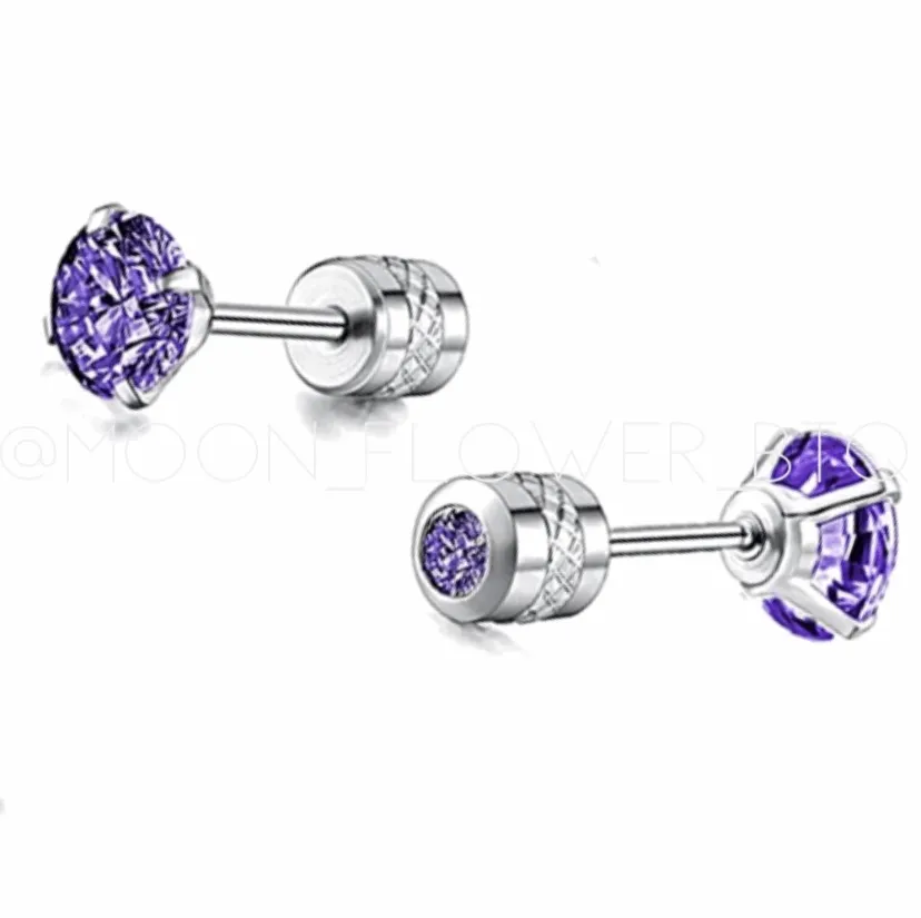 Dark Purple CZ Double Ended Cartilage Earrings