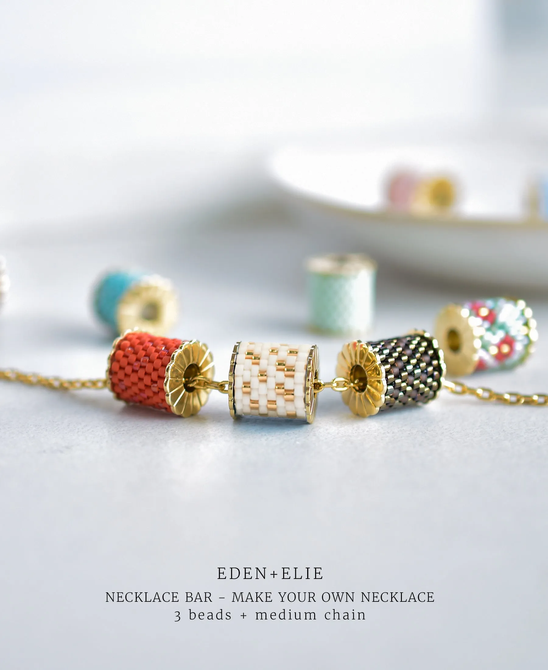 EDEN   ELIE Necklace Bar single bead   optional chain - turquoise gold dots