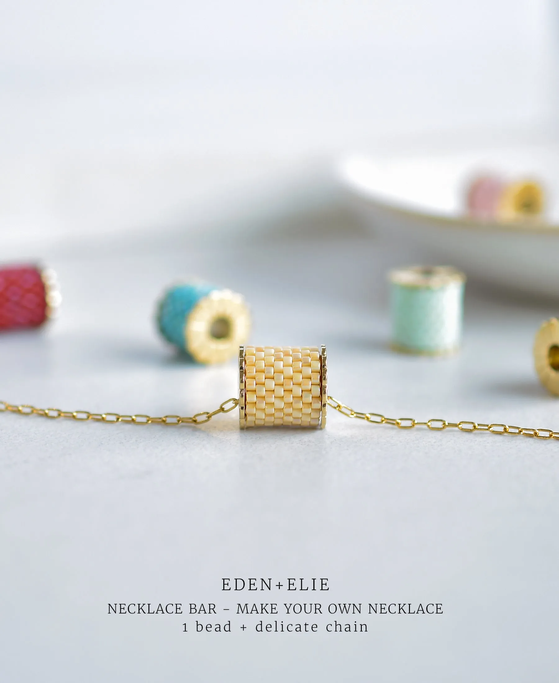 EDEN   ELIE Necklace Bar single bead   optional chain - turquoise gold dots