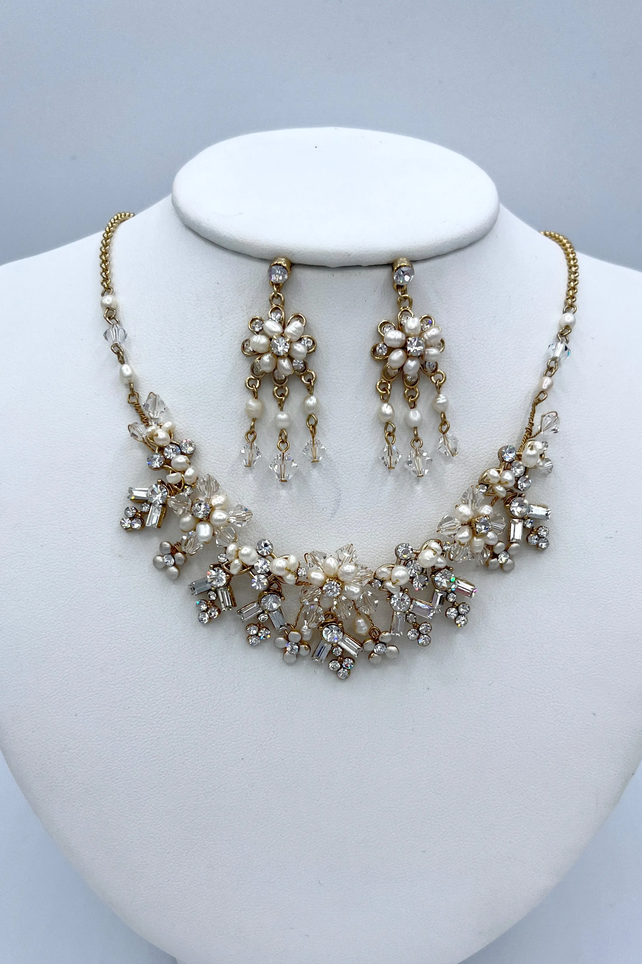 Elen Henderson Gold Floral Pearl Necklace and Earring Set