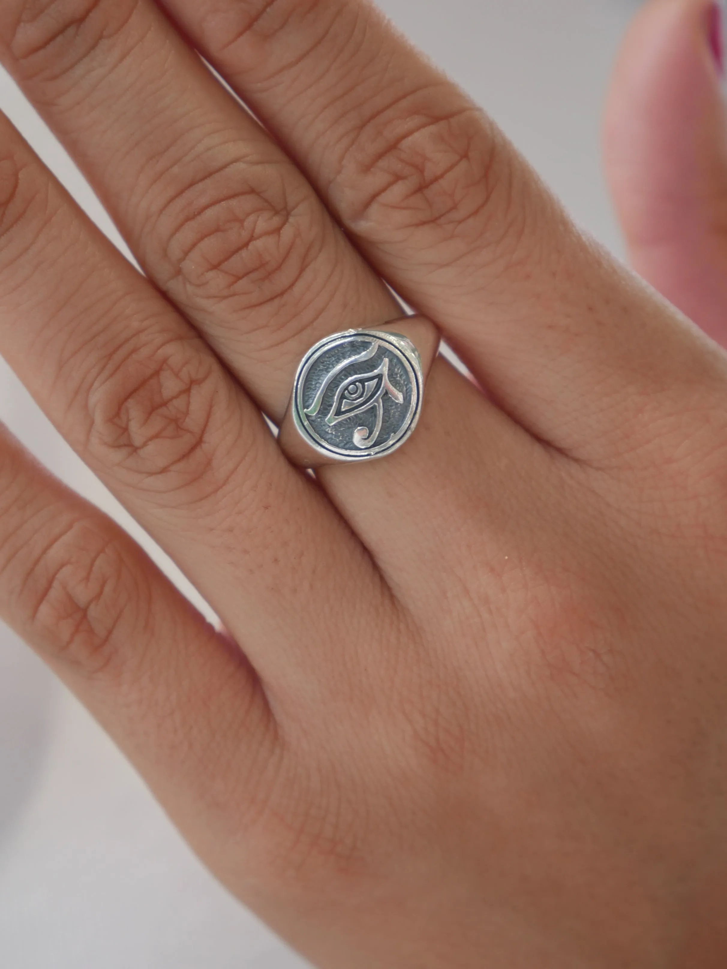 Eye of Horus Silver Ring, .925 Sterling Silver Waterproof Luxury Signet Ring