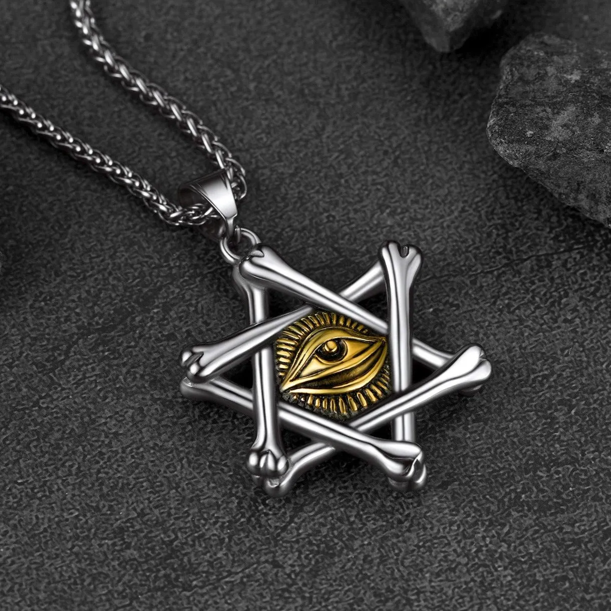 FaithHeart Vintage Star of David Necklace with Eye of God for Men