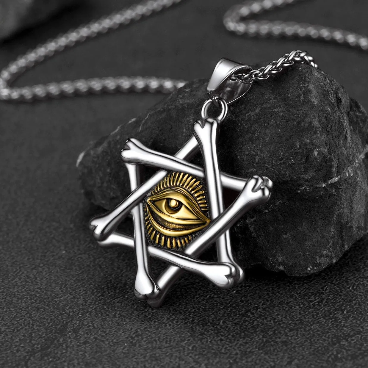 FaithHeart Vintage Star of David Necklace with Eye of God for Men