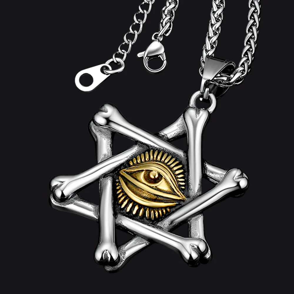 FaithHeart Vintage Star of David Necklace with Eye of God for Men