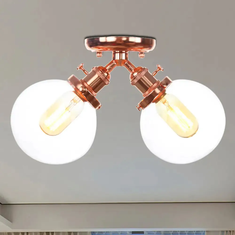 Farmhouse Style Semi Flush Ceiling Lamp - Metal and Glass with Dual Heads in Black/Bronze