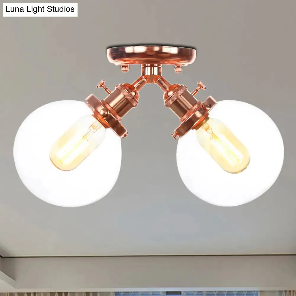 Farmhouse Style Semi Flush Ceiling Lamp - Metal and Glass with Dual Heads in Black/Bronze