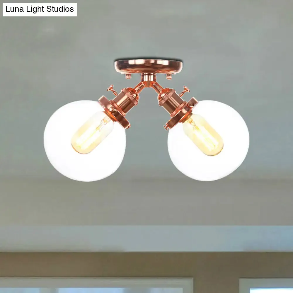 Farmhouse Style Semi Flush Ceiling Lamp - Metal and Glass with Dual Heads in Black/Bronze