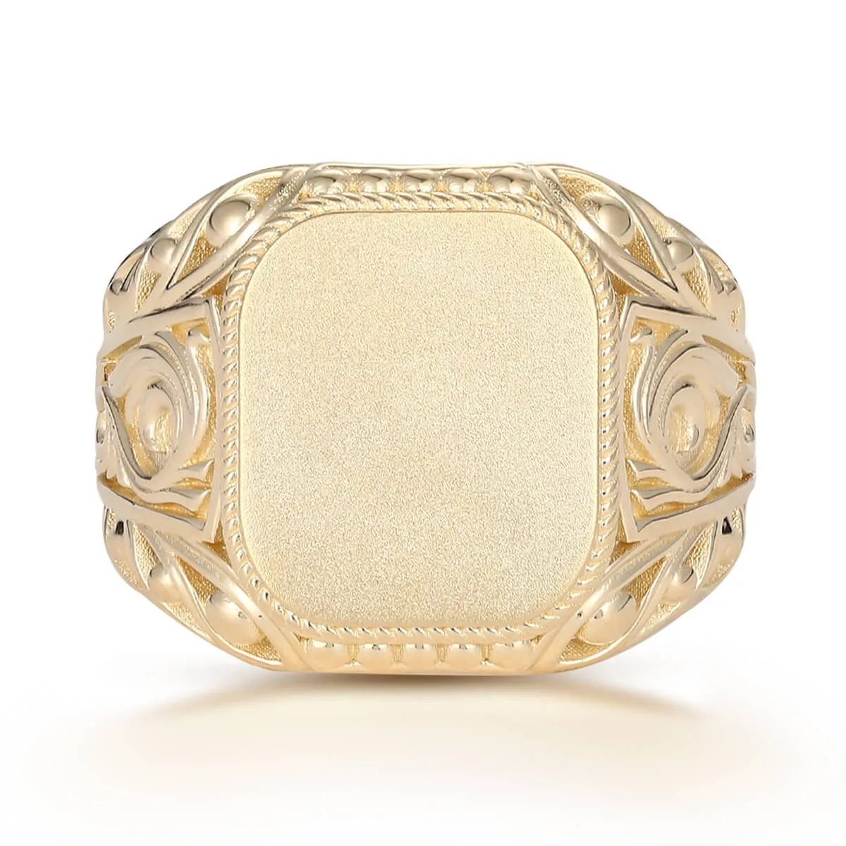 Floral Signet Ring With Sandblasted Top