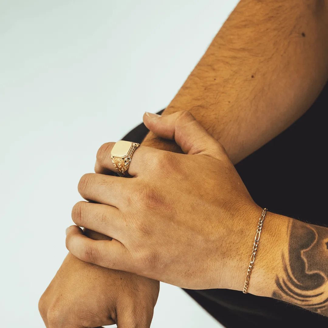 Floral Signet Ring With Sandblasted Top