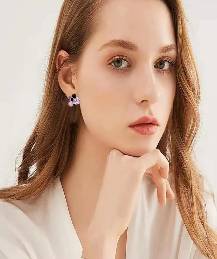 Flower Earrings Stud Vintage Crystal Earring Purple