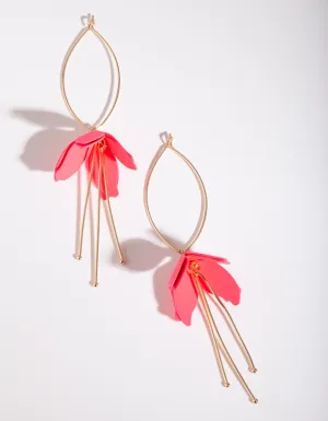 Fluorescent Pink Coated Metal Flower Drop Earrings