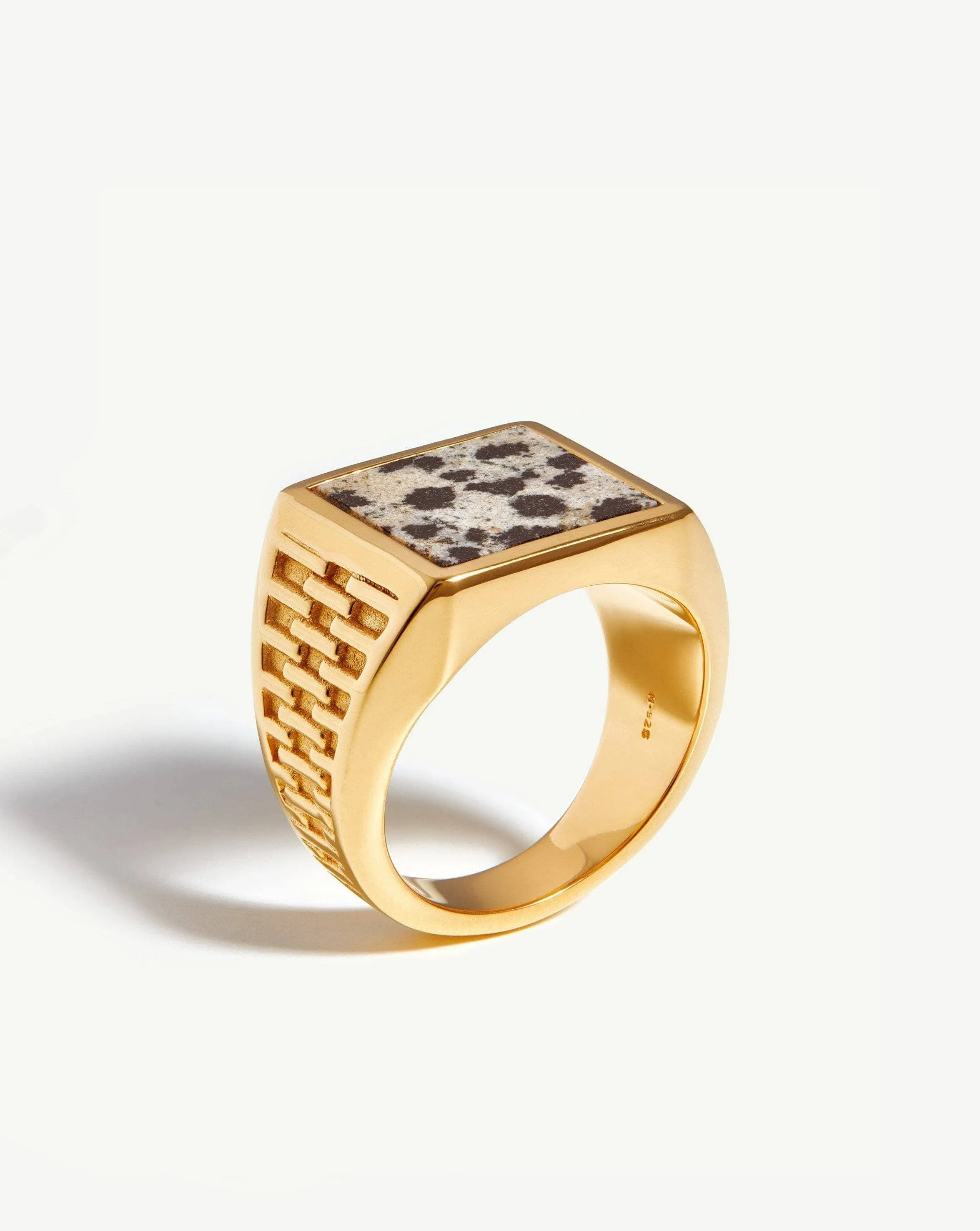 Fused Woven Gemstone Square Signet Ring | 18k Gold Vermeil/Dalmation Jasper