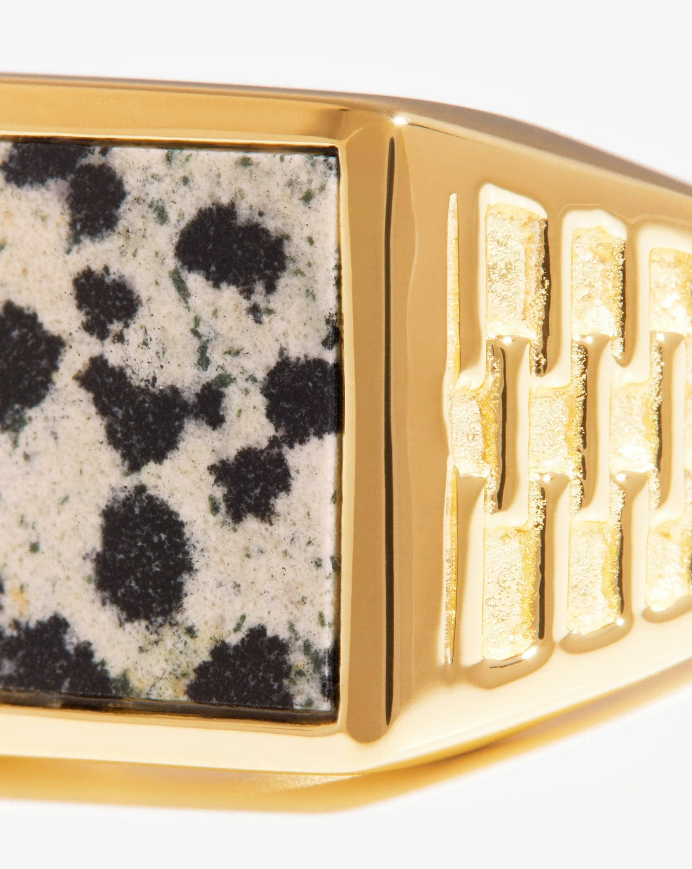 Fused Woven Gemstone Square Signet Ring | 18k Gold Vermeil/Dalmation Jasper