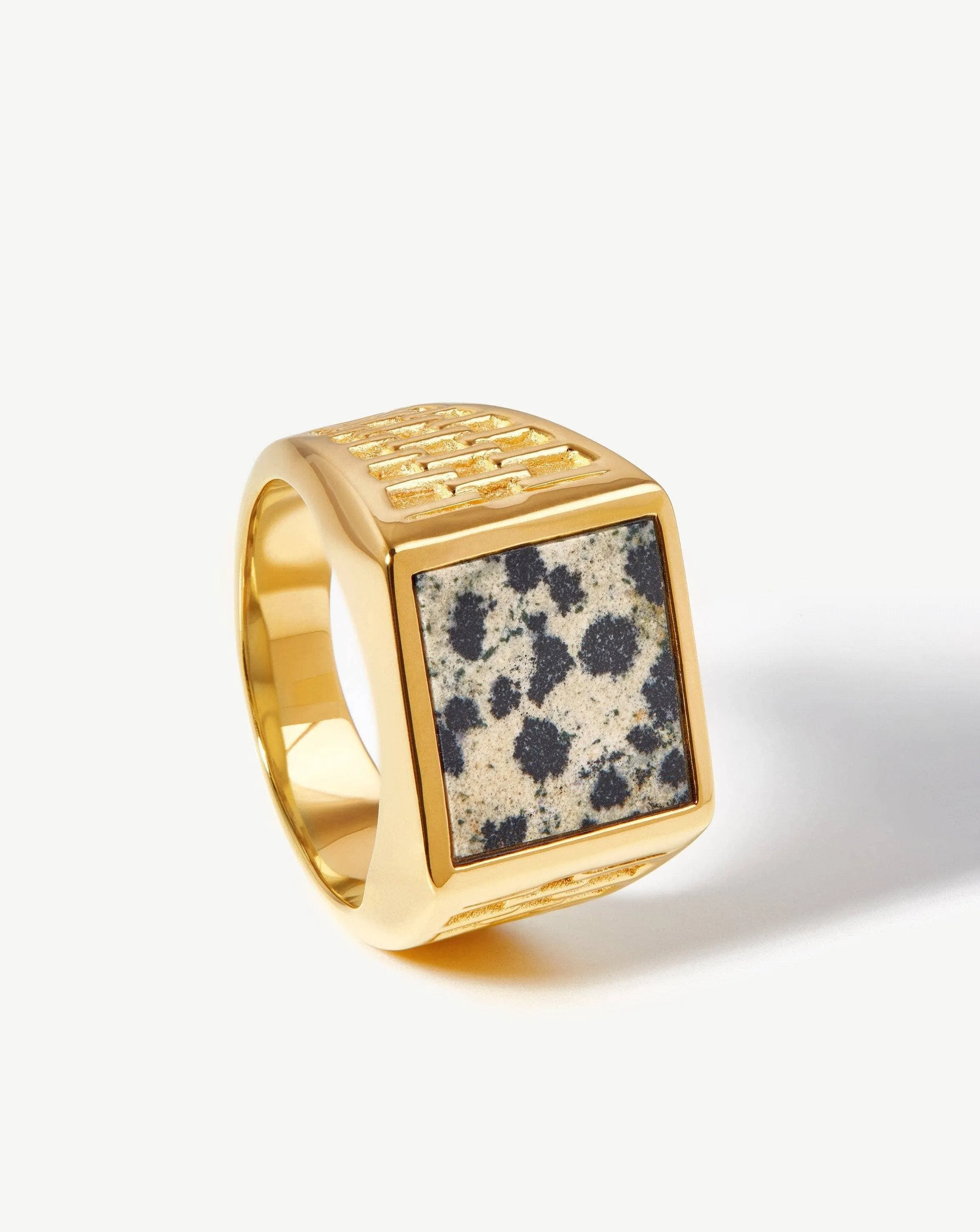 Fused Woven Gemstone Square Signet Ring | 18k Gold Vermeil/Dalmation Jasper