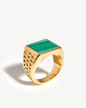 Fused Woven Gemstone Square Signet Ring | 18k Gold Vermeil/Malachite