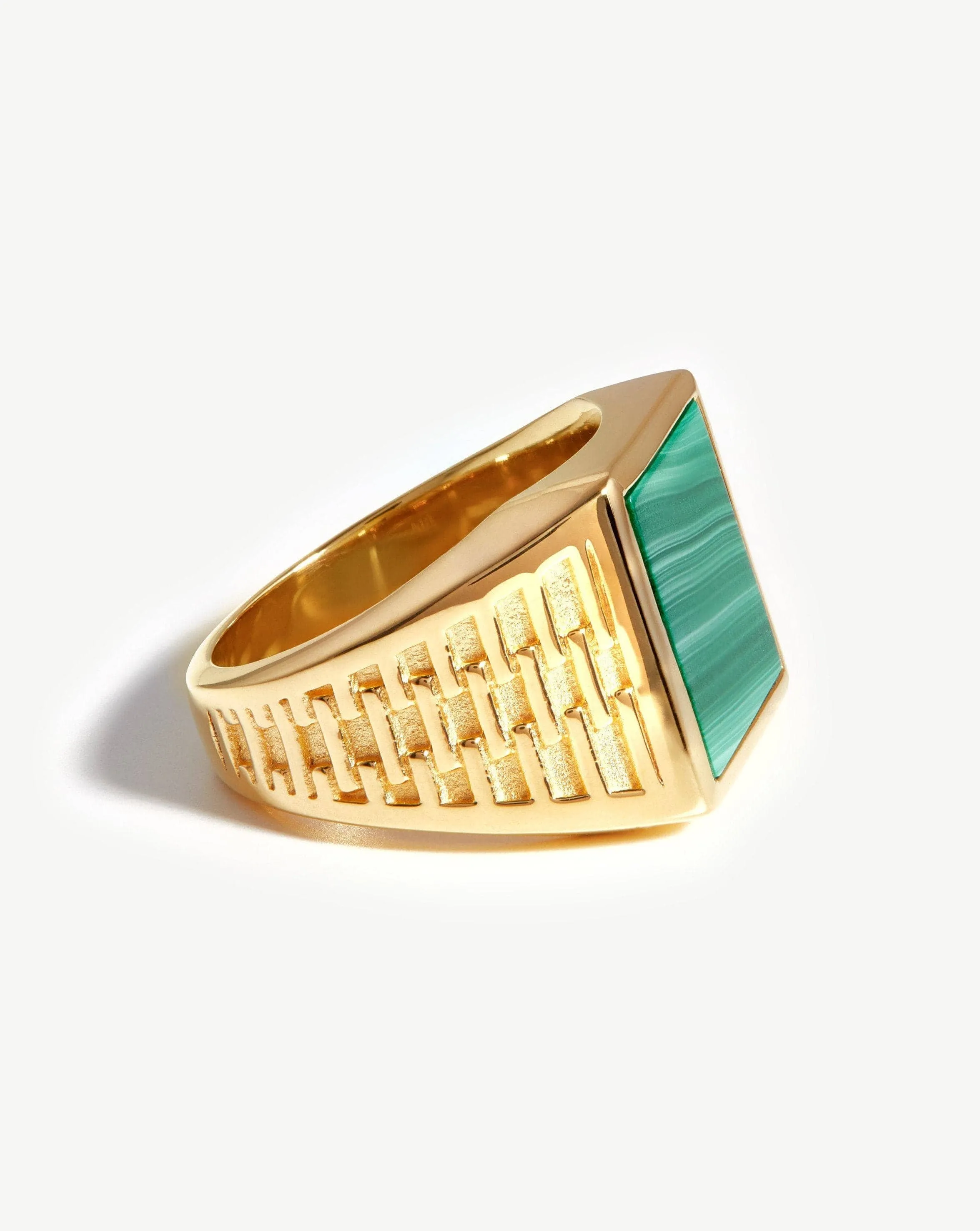 Fused Woven Gemstone Square Signet Ring | 18k Gold Vermeil/Malachite