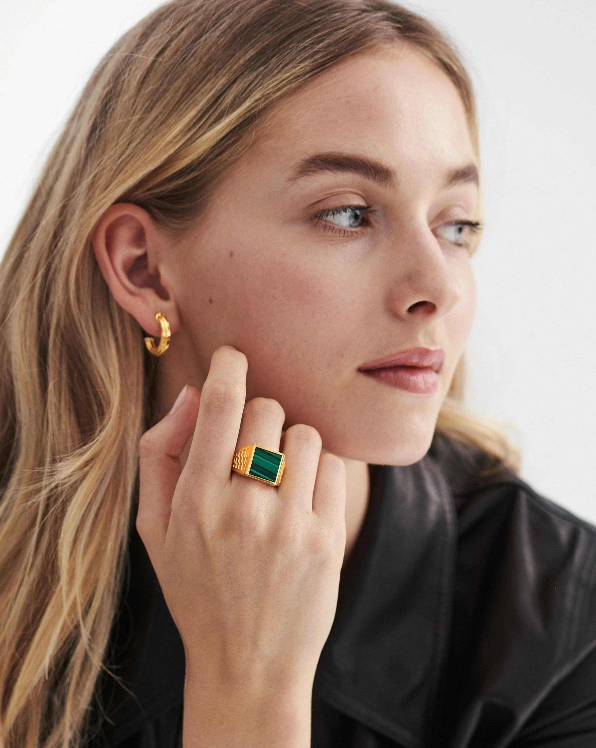 Fused Woven Gemstone Square Signet Ring | 18k Gold Vermeil/Malachite