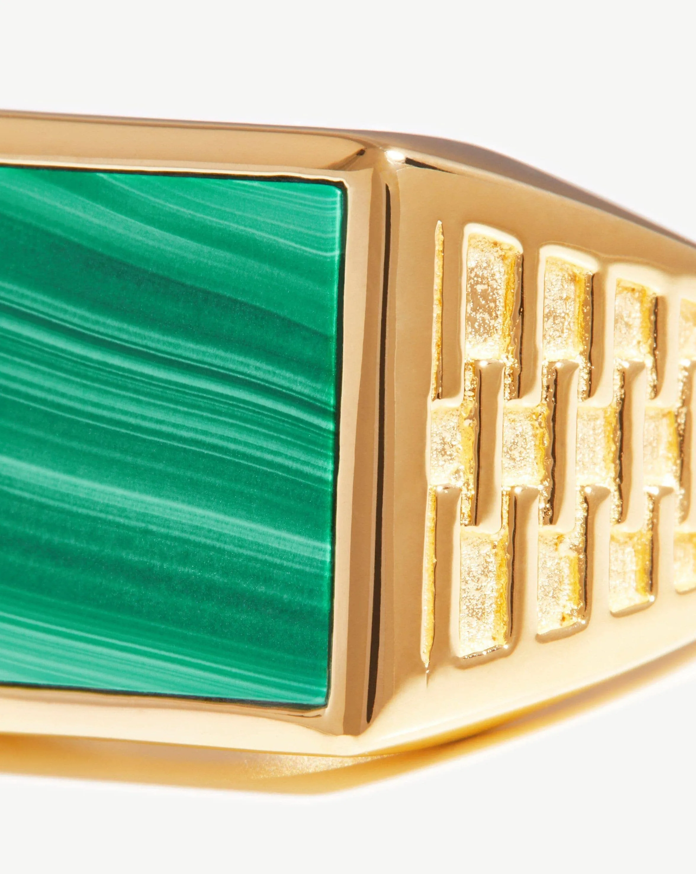 Fused Woven Gemstone Square Signet Ring | 18k Gold Vermeil/Malachite