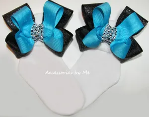 Glitzy Turquoise Black Bow Socks