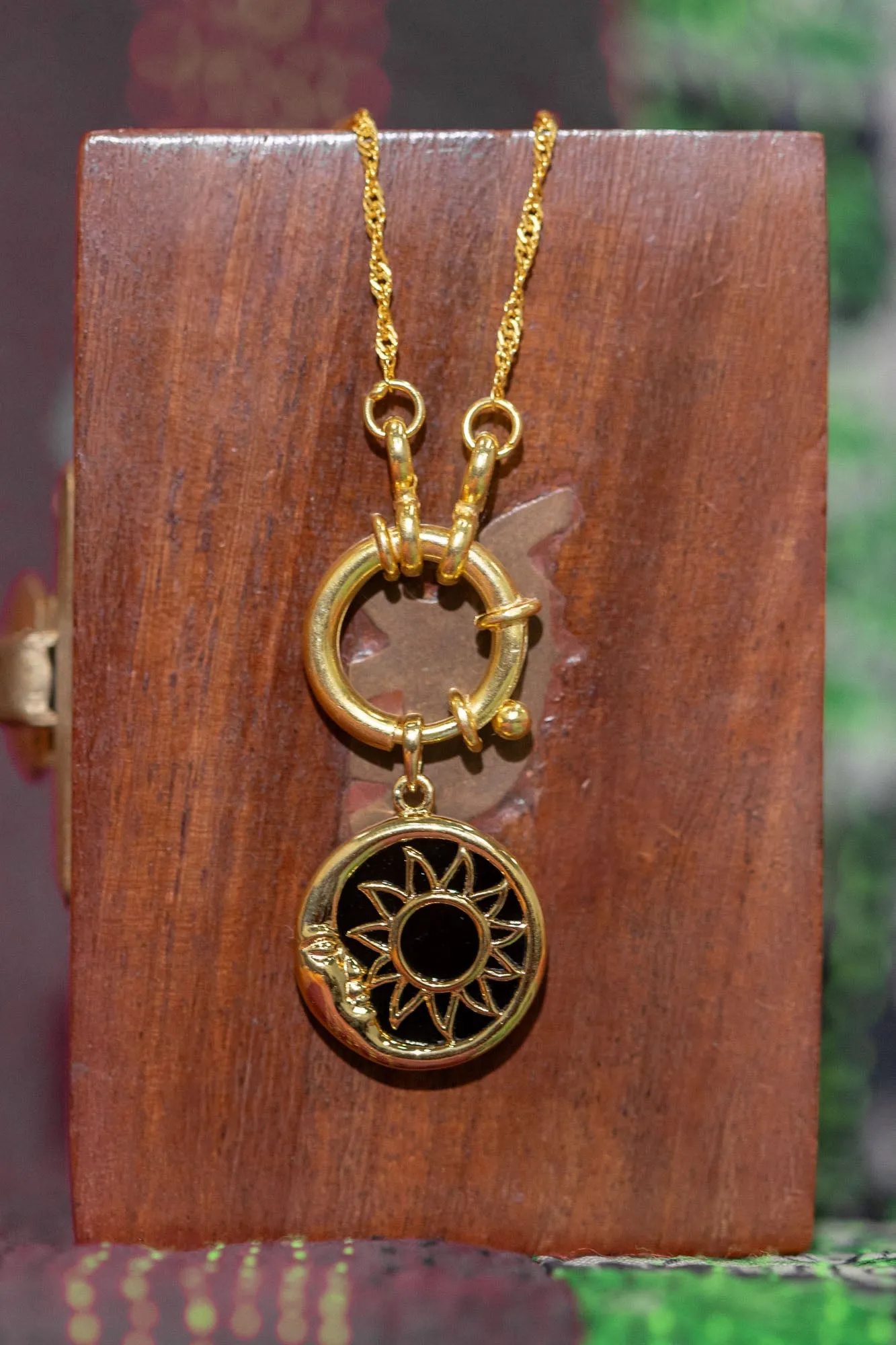 Gold Dark Sun Moon Pendant