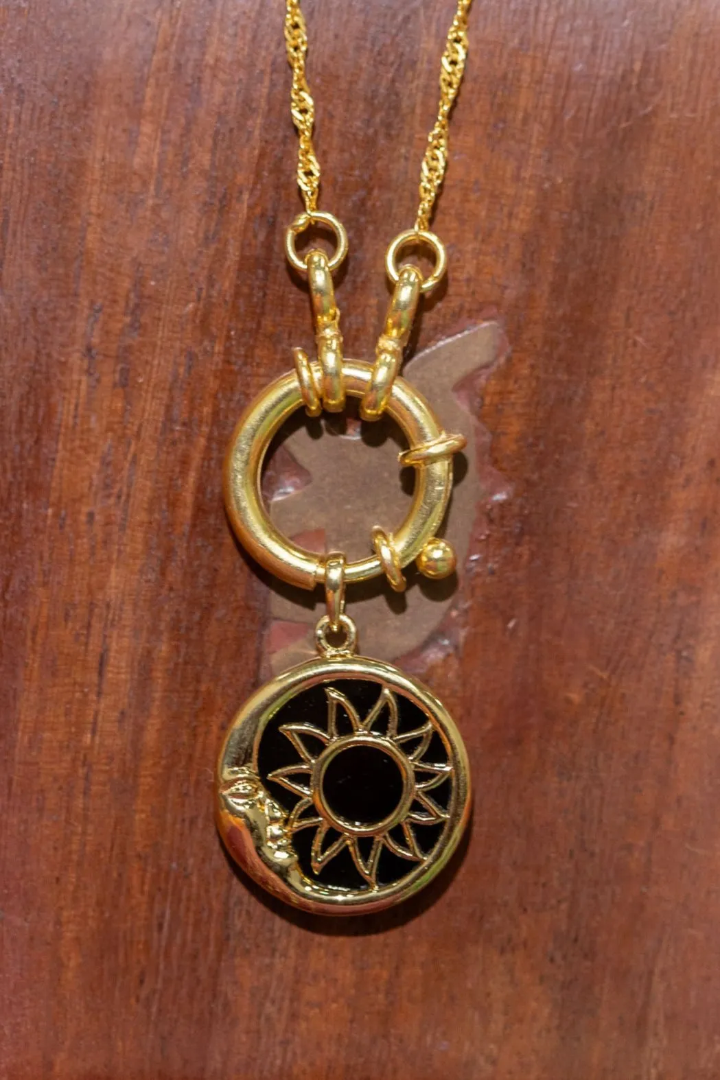 Gold Dark Sun Moon Pendant