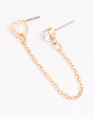 Gold Diamante & Heart Chain Earrings