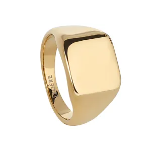 Gold IP Finish Stainless Steel Square Signet Ring  - Size 10