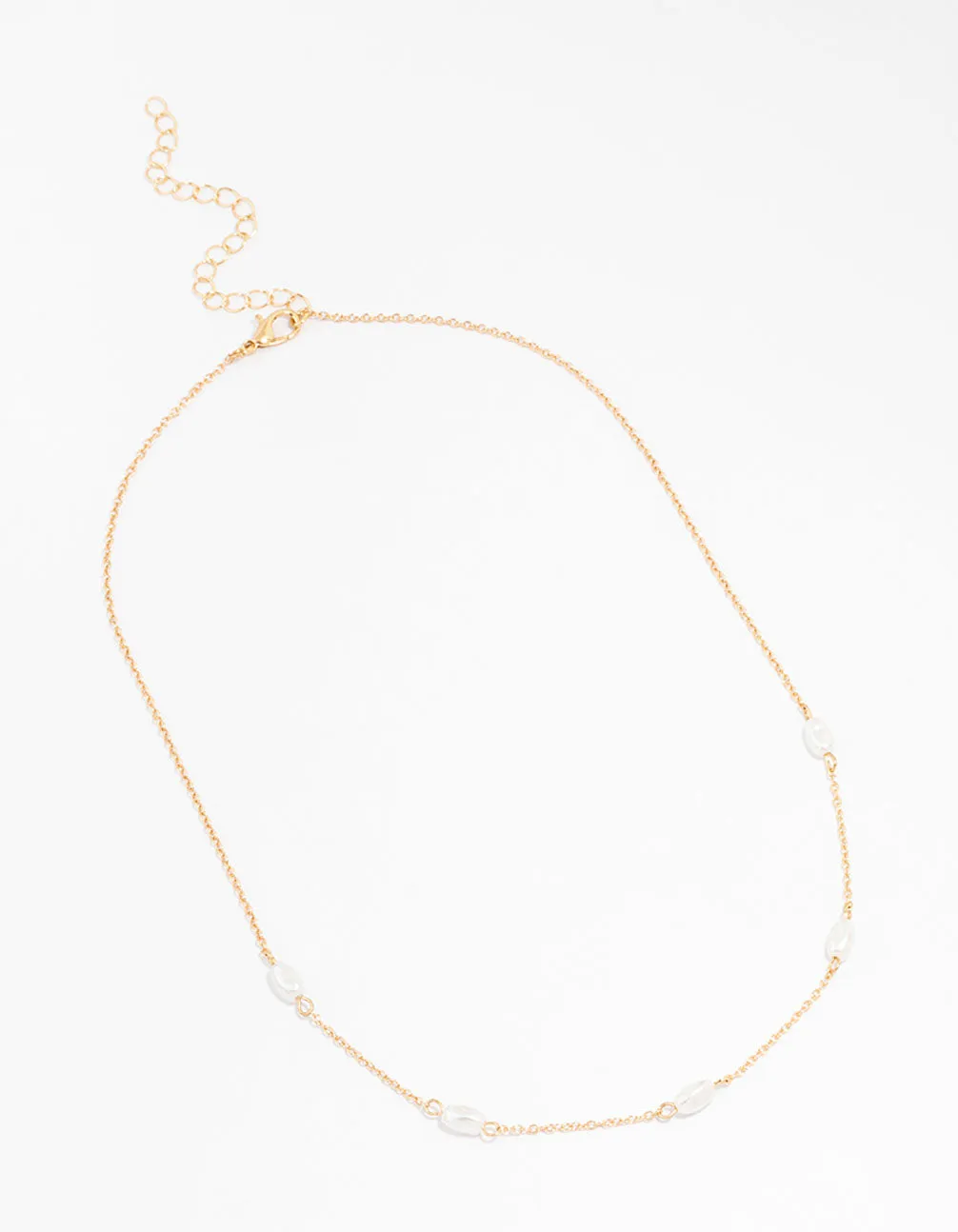 Gold Oval Pearl Station Necklace