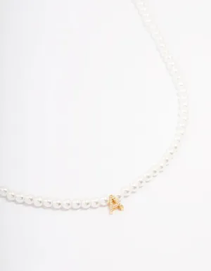 Gold Plated Letter A Initial & Pearl Pendant Necklace