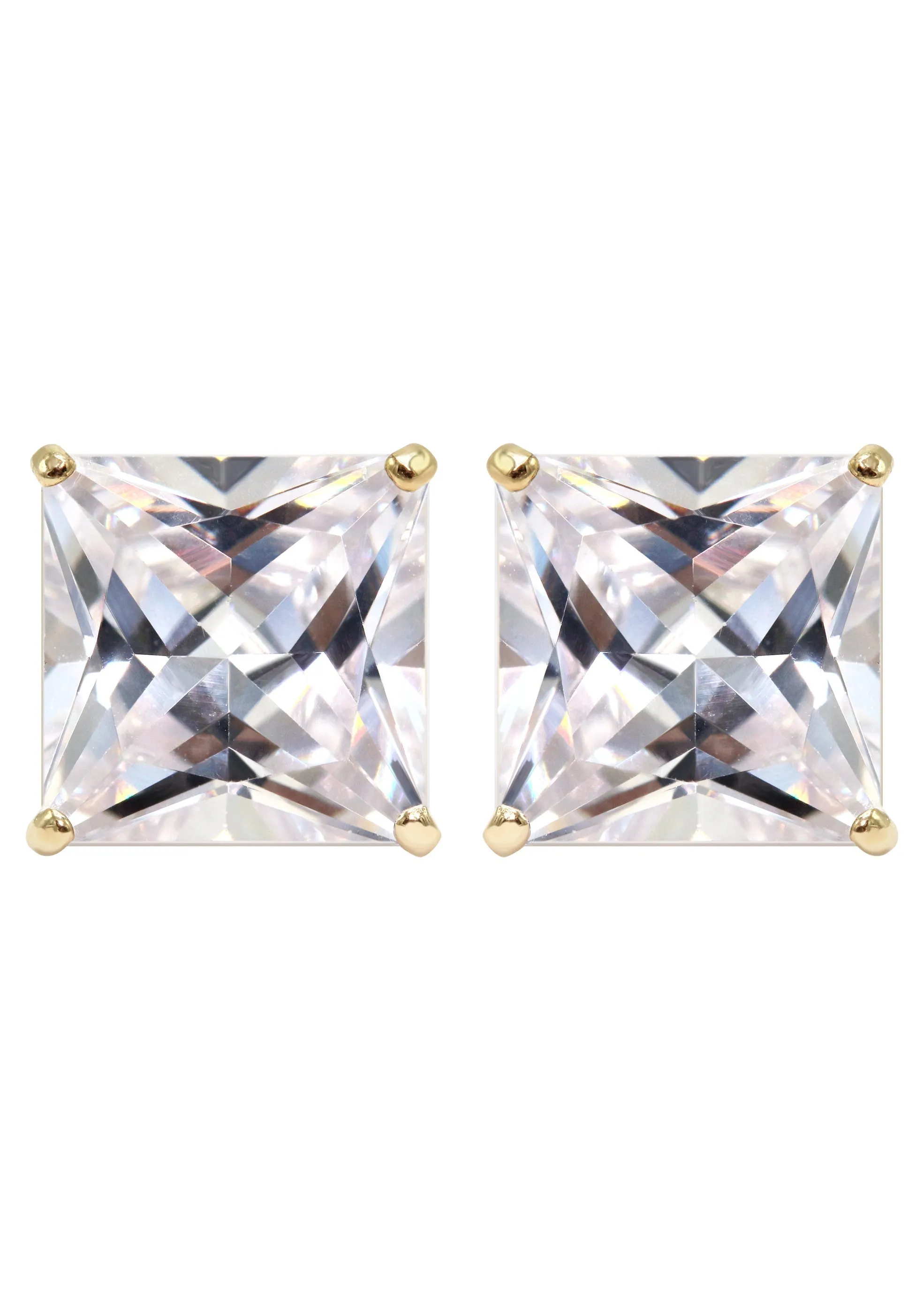 Gold Push Backing Square Stud Earrings