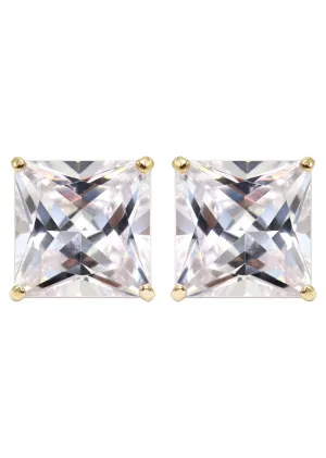 Gold Push Backing Square Stud Earrings